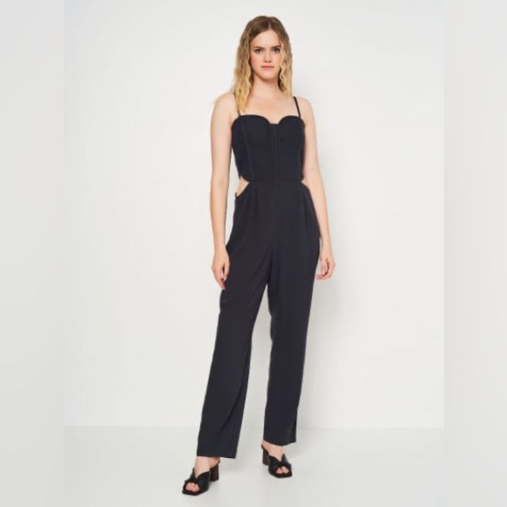 H&M Dark Navy Bustier Waist Cut Out Jumpsuit